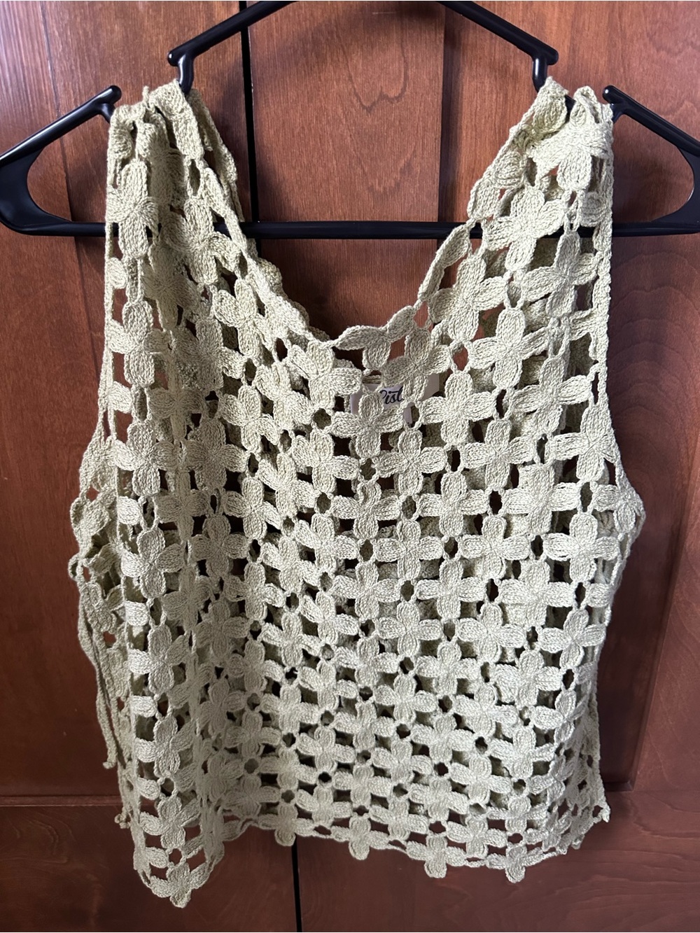 Listicle Crochet Open-Weave Tank Top - Olive Green